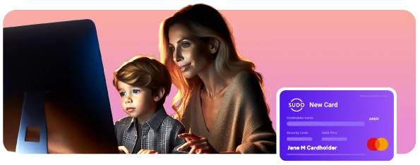 mom buying something on the computer with a mysudo virtual card